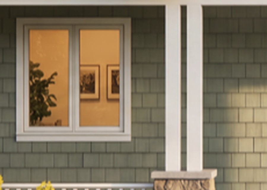 Sage cedar shingle siding with white trim, Casa Craftsman